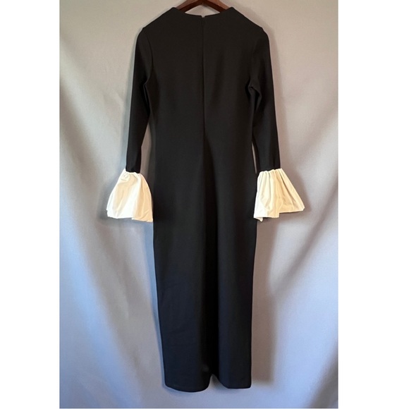 STAUD Hawthorne Black Cream Bell Sleeve Maxi formal holiday Dress NWOT large - Picture 3 of 13